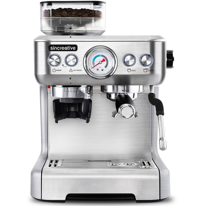 Sincreative Espresso Machine & Coffee Maker – 20Bar Semi Automatic Espresso Machine with Grinder & Steam Wand – All in One Espresso Maker & Latte