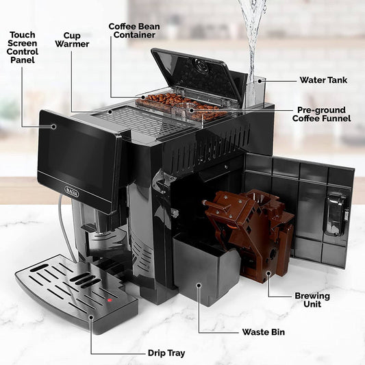 Zulay Magia Super Automatic Coffee Espresso Machine, Elegant Black
