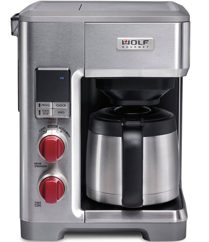 Wolf Gourmet – 10-Cup Coffee Maker with Water Filtration – Stainless Steel/Red Knob